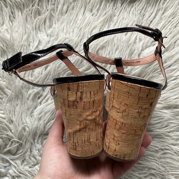 Kate Spade Tallin Black Patent Leather T-Strap Cork Platform Wedge Sandal EUC 10 - Picture 6 of 11